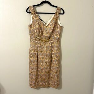 Etcetera Tan Sheath Midi Dress V-Neck Sleeveless Sz 8 NWT Old Money Cocktail